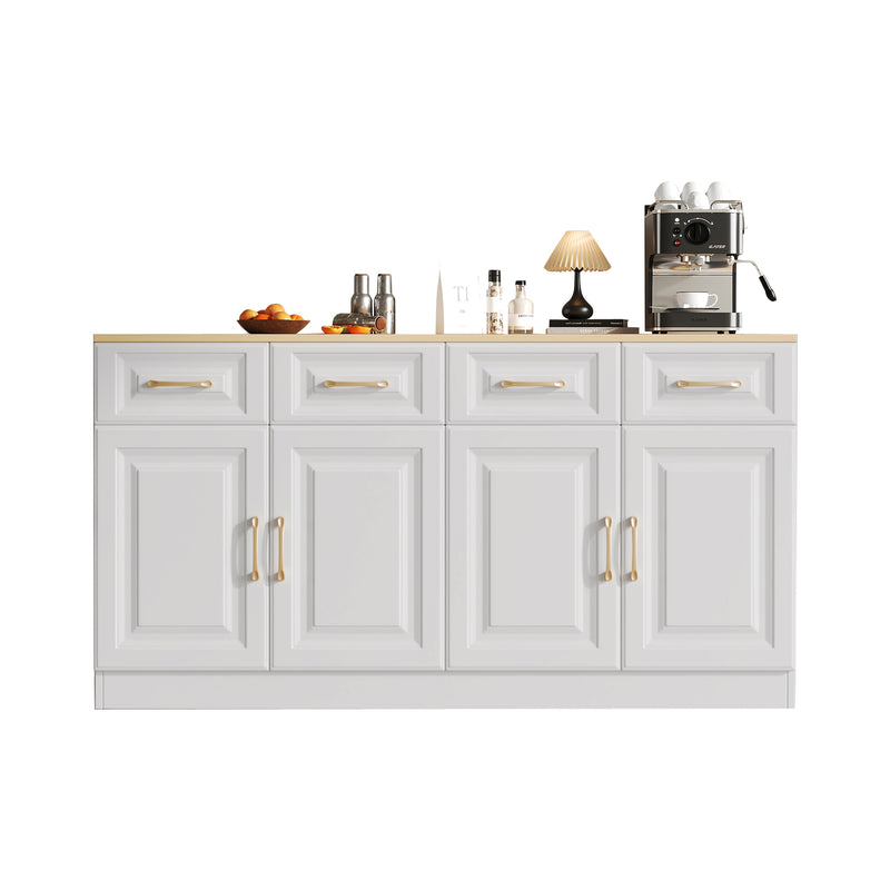 Buffet Style Ferme Blanc et Chêne avec 4 Tiroirs et 4 Portes, Rangement Optimisé et Anti-Basculement PHECHEANS