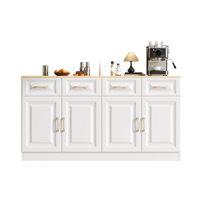Buffet Style Ferme Blanc et Chêne avec 4 Tiroirs et 4 Portes, Rangement Optimisé et Anti-Basculement PHECHEANS