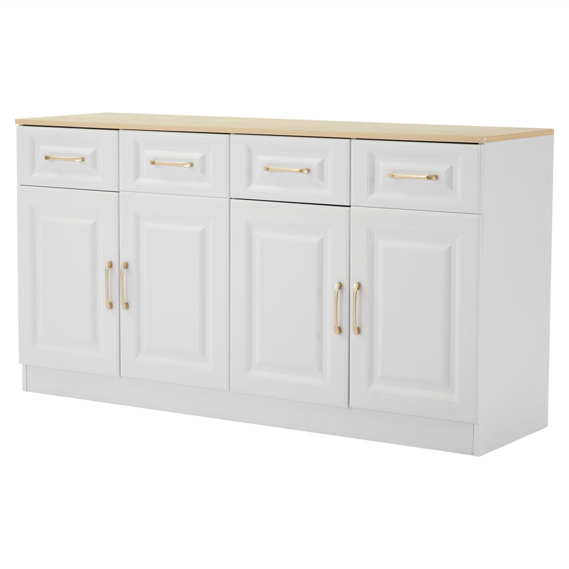 Buffet Style Ferme Blanc et Chêne avec 4 Tiroirs et 4 Portes, Rangement Optimisé et Anti-Basculement PHECHEANS