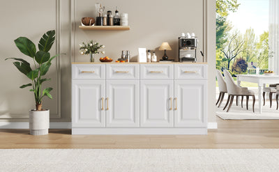 Buffet Style Ferme Blanc et Chêne avec 4 Tiroirs et 4 Portes, Rangement Optimisé et Anti-Basculement PHECHEANS