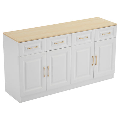 Buffet Style Ferme Blanc et Chêne avec 4 Tiroirs et 4 Portes, Rangement Optimisé et Anti-Basculement PHECHEANS