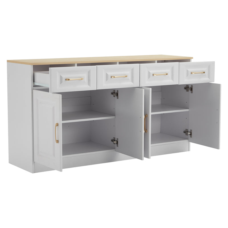 Buffet Style Ferme Blanc et Chêne avec 4 Tiroirs et 4 Portes, Rangement Optimisé et Anti-Basculement PHECHEANS