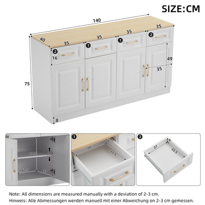 Buffet Style Ferme Blanc et Chêne avec 4 Tiroirs et 4 Portes, Rangement Optimisé et Anti-Basculement PHECHEANS