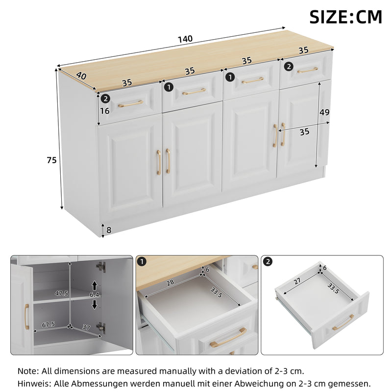 Buffet Style Ferme Blanc et Chêne avec 4 Tiroirs et 4 Portes, Rangement Optimisé et Anti-Basculement PHECHEANS