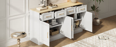 Buffet Style Ferme Blanc et Chêne avec 4 Tiroirs et 4 Portes, Rangement Optimisé et Anti-Basculement PHECHEANS