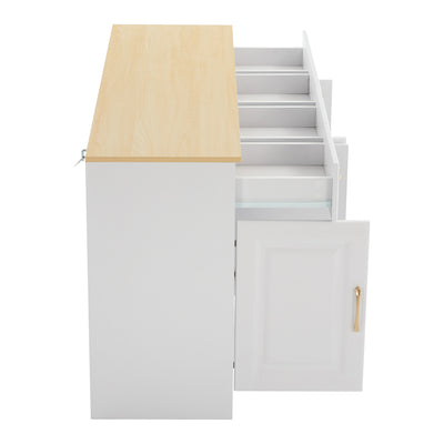 Buffet Style Ferme Blanc et Chêne avec 4 Tiroirs et 4 Portes, Rangement Optimisé et Anti-Basculement PHECHEANS