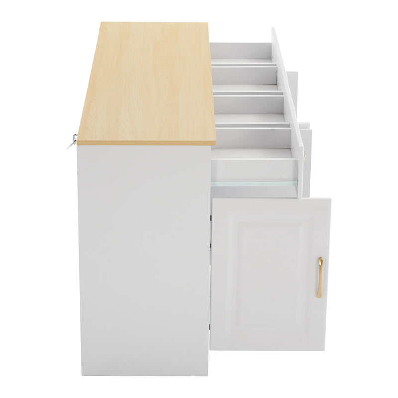 Buffet Style Ferme Blanc et Chêne avec 4 Tiroirs et 4 Portes, Rangement Optimisé et Anti-Basculement PHECHEANS