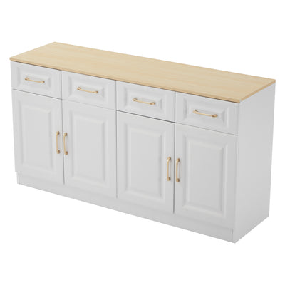Buffet Style Ferme Blanc et Chêne avec 4 Tiroirs et 4 Portes, Rangement Optimisé et Anti-Basculement PHECHEANS