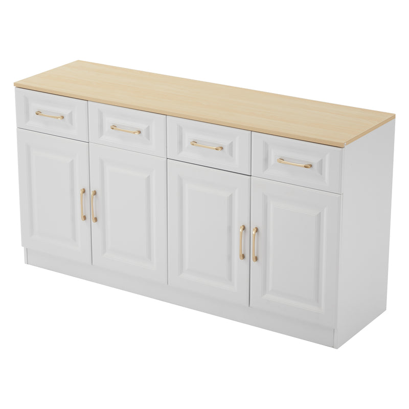 Buffet Style Ferme Blanc et Chêne avec 4 Tiroirs et 4 Portes, Rangement Optimisé et Anti-Basculement PHECHEANS
