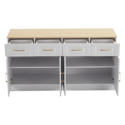 Buffet Style Ferme Blanc et Chêne avec 4 Tiroirs et 4 Portes, Rangement Optimisé et Anti-Basculement PHECHEANS
