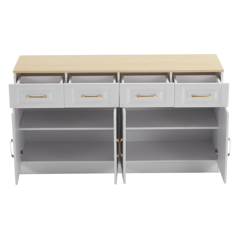 Buffet Style Ferme Blanc et Chêne avec 4 Tiroirs et 4 Portes, Rangement Optimisé et Anti-Basculement PHECHEANS