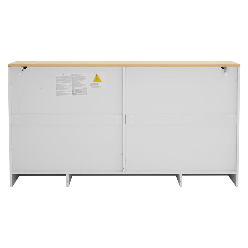 Buffet Style Ferme Blanc et Chêne avec 4 Tiroirs et 4 Portes, Rangement Optimisé et Anti-Basculement PHECHEANS