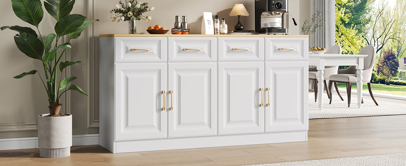 Buffet Style Ferme Blanc et Chêne avec 4 Tiroirs et 4 Portes, Rangement Optimisé et Anti-Basculement PHECHEANS