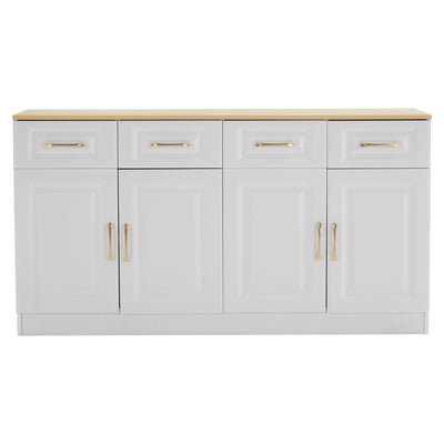 Buffet Style Ferme Blanc et Chêne avec 4 Tiroirs et 4 Portes, Rangement Optimisé et Anti-Basculement PHECHEANS