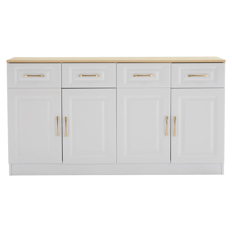 Buffet Style Ferme Blanc et Chêne avec 4 Tiroirs et 4 Portes, Rangement Optimisé et Anti-Basculement PHECHEANS