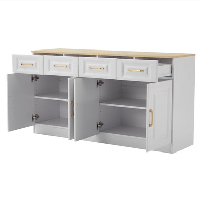 Buffet Style Ferme Blanc et Chêne avec 4 Tiroirs et 4 Portes, Rangement Optimisé et Anti-Basculement PHECHEANS