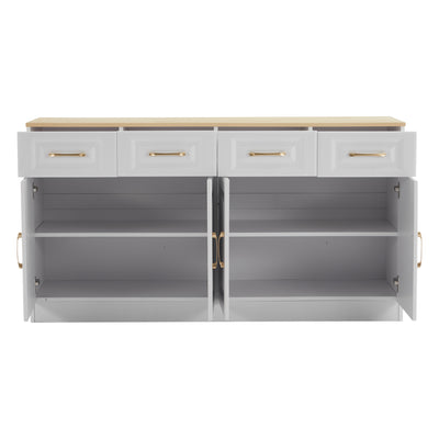 Buffet Style Ferme Blanc et Chêne avec 4 Tiroirs et 4 Portes, Rangement Optimisé et Anti-Basculement PHECHEANS