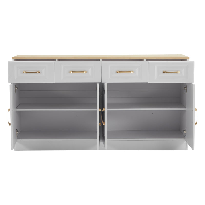 Buffet Style Ferme Blanc et Chêne avec 4 Tiroirs et 4 Portes, Rangement Optimisé et Anti-Basculement PHECHEANS