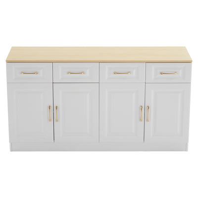 Buffet Style Ferme Blanc et Chêne avec 4 Tiroirs et 4 Portes, Rangement Optimisé et Anti-Basculement PHECHEANS
