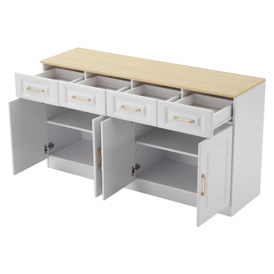 Buffet Style Ferme Blanc et Chêne avec 4 Tiroirs et 4 Portes, Rangement Optimisé et Anti-Basculement PHECHEANS