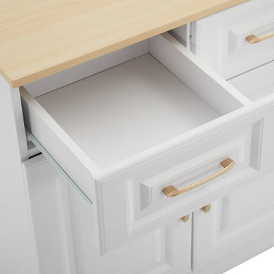 Buffet Style Ferme Blanc et Chêne avec 4 Tiroirs et 4 Portes, Rangement Optimisé et Anti-Basculement PHECHEANS