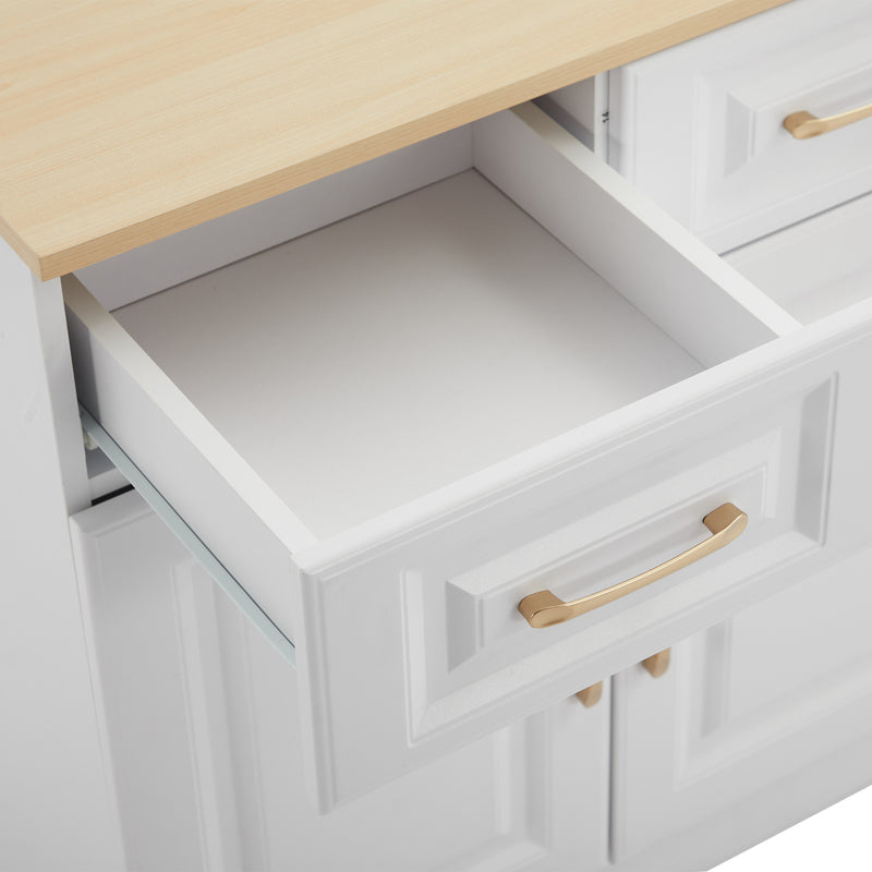 Buffet Style Ferme Blanc et Chêne avec 4 Tiroirs et 4 Portes, Rangement Optimisé et Anti-Basculement PHECHEANS