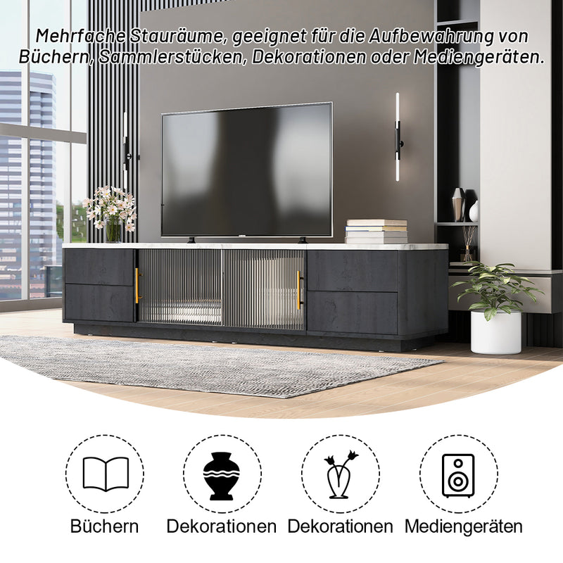 Meuble TV Moderne Gris avec Plateau Effet Marbre et Rangement Intelligent PHOLO