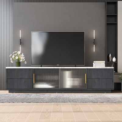 Meuble TV Moderne Gris avec Plateau Effet Marbre et Rangement Intelligent PHOLO