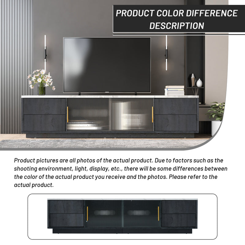 Meuble TV Moderne Gris avec Plateau Effet Marbre et Rangement Intelligent PHOLO