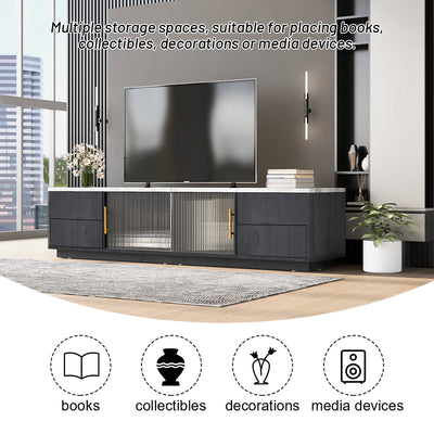 Meuble TV Moderne Gris avec Plateau Effet Marbre et Rangement Intelligent PHOLO