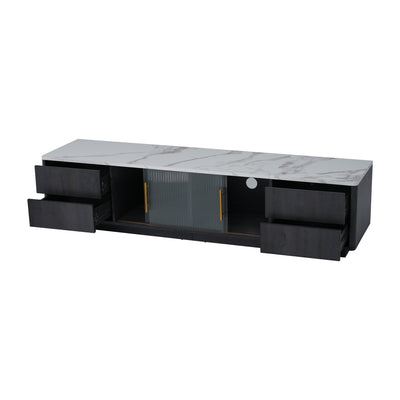 Meuble TV Moderne Gris avec Plateau Effet Marbre et Rangement Intelligent PHOLO