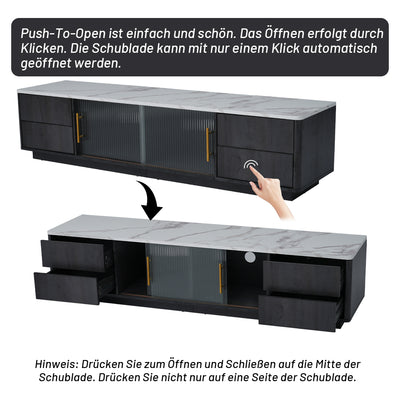 Meuble TV Moderne Gris avec Plateau Effet Marbre et Rangement Intelligent PHOLO