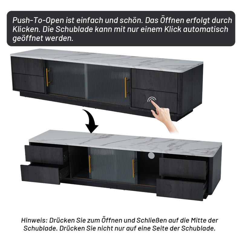 Meuble TV Moderne Gris avec Plateau Effet Marbre et Rangement Intelligent PHOLO