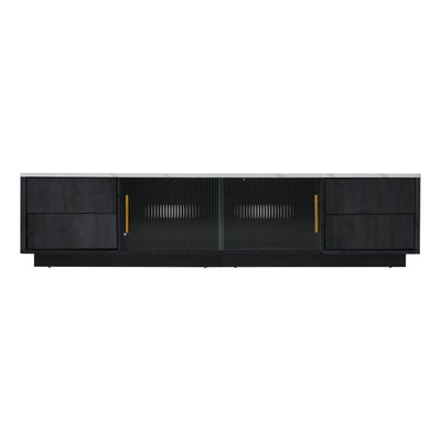 Meuble TV Moderne Gris avec Plateau Effet Marbre et Rangement Intelligent PHOLO