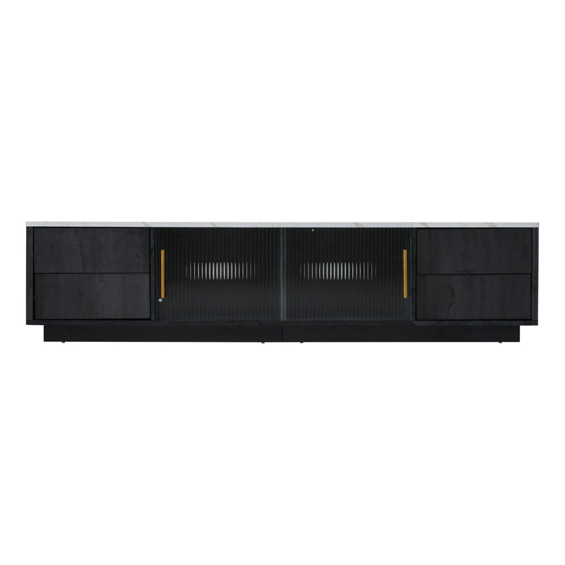 Meuble TV Moderne Gris avec Plateau Effet Marbre et Rangement Intelligent PHOLO