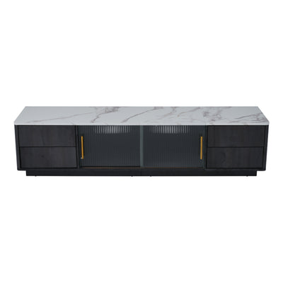 Meuble TV Moderne Gris avec Plateau Effet Marbre et Rangement Intelligent PHOLO