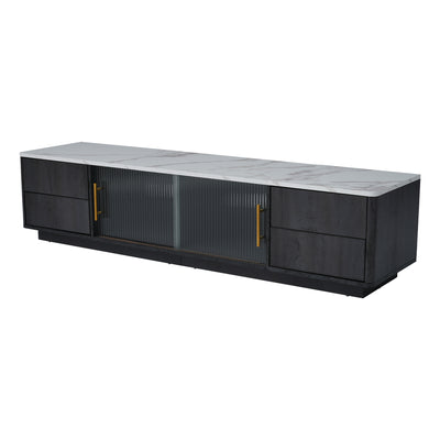 Meuble TV Moderne Gris avec Plateau Effet Marbre et Rangement Intelligent PHOLO