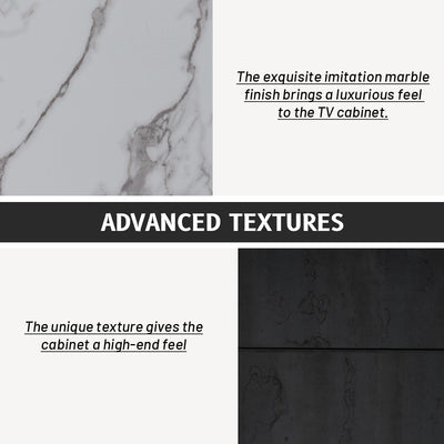 Meuble TV Moderne Gris avec Plateau Effet Marbre et Rangement Intelligent PHOLO