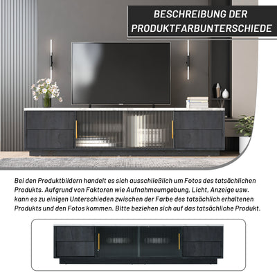Meuble TV Moderne Gris avec Plateau Effet Marbre et Rangement Intelligent PHOLO