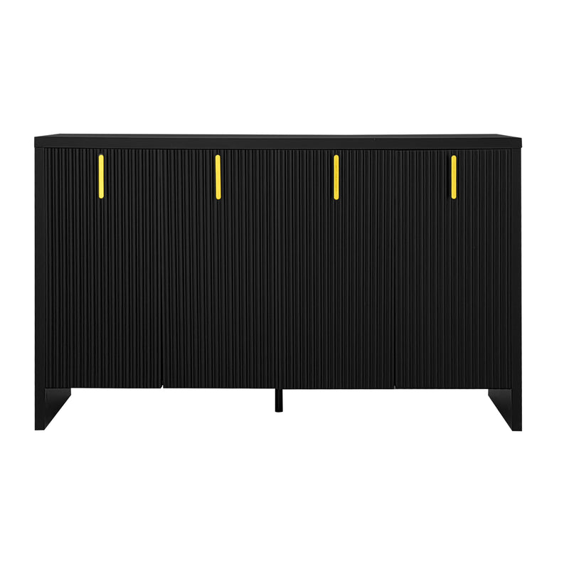 Meuble TV/Buffet Moderne Noir avec Poignées Dorées et Étagères Réglables (140x38x80cm) QAKVIED
