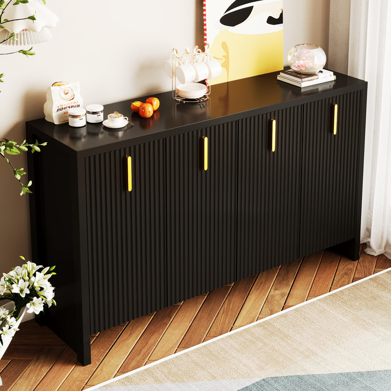 Meuble TV/Buffet Moderne Noir avec Poignées Dorées et Étagères Réglables (140x38x80cm) QAKVIED