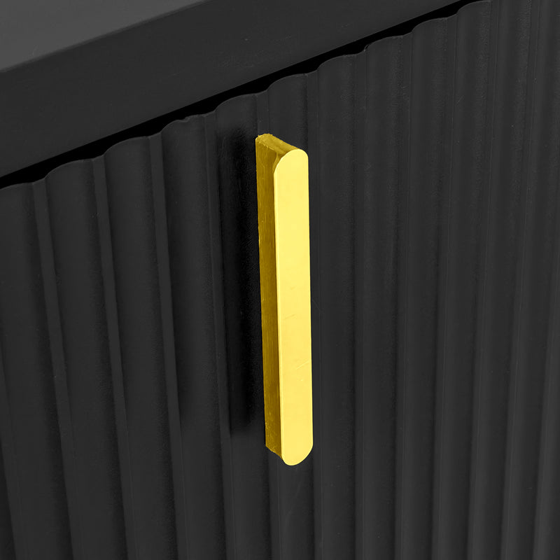 Meuble TV/Buffet Moderne Noir avec Poignées Dorées et Étagères Réglables (140x38x80cm) QAKVIED