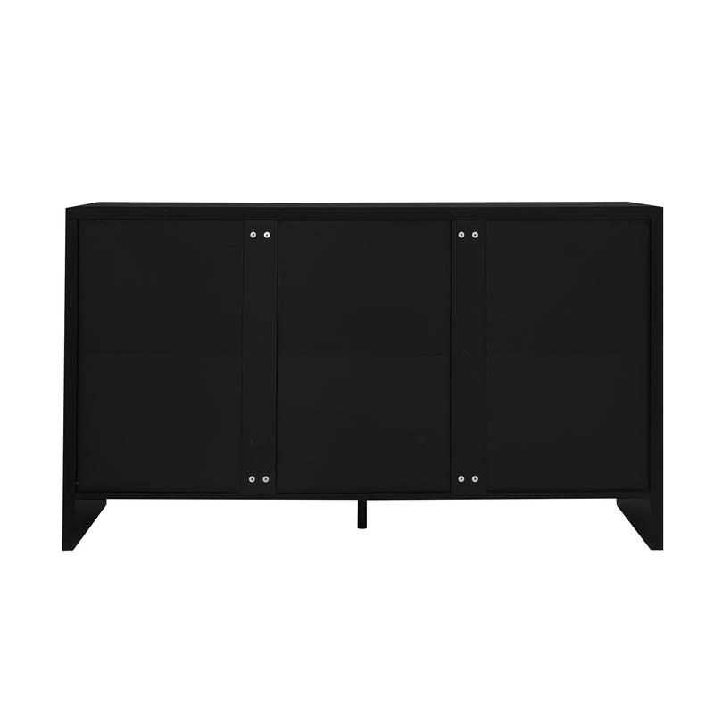 Meuble TV/Buffet Moderne Noir avec Poignées Dorées et Étagères Réglables (140x38x80cm) QAKVIED