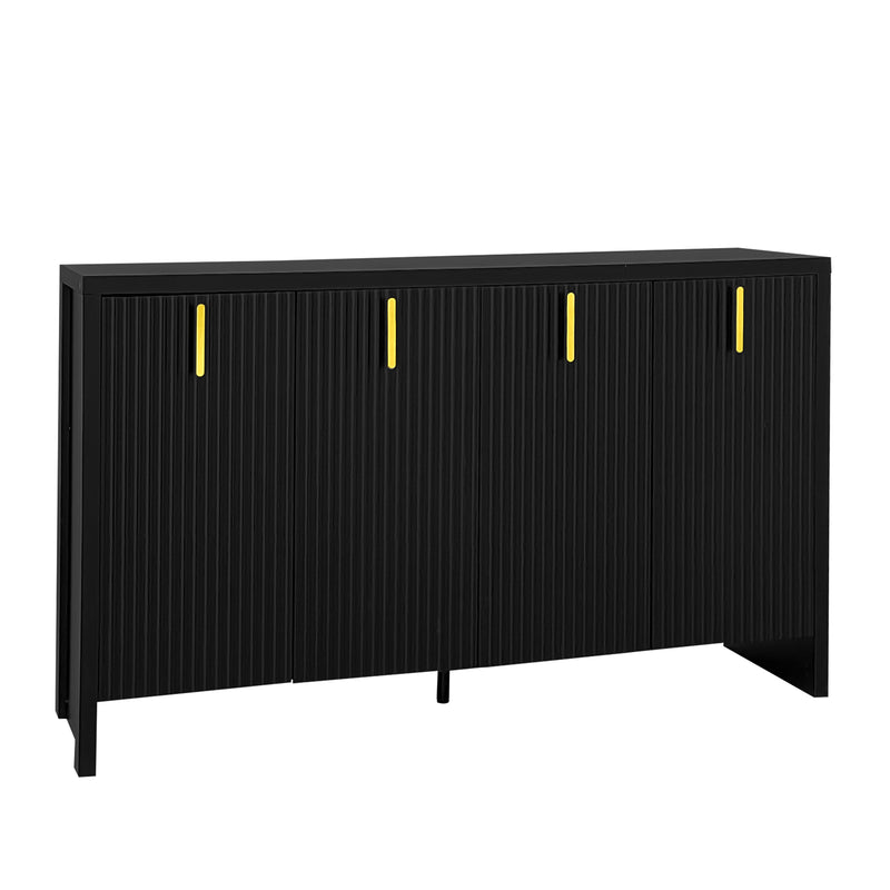 Meuble TV/Buffet Moderne Noir avec Poignées Dorées et Étagères Réglables (140x38x80cm) QAKVIED