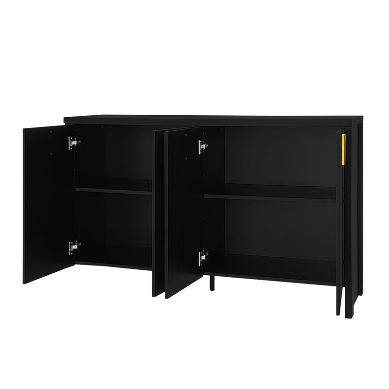 Meuble TV/Buffet Moderne Noir avec Poignées Dorées et Étagères Réglables (140x38x80cm) QAKVIED