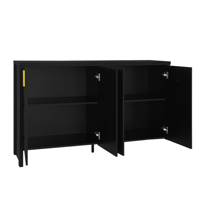 Meuble TV/Buffet Moderne Noir avec Poignées Dorées et Étagères Réglables (140x38x80cm) QAKVIED