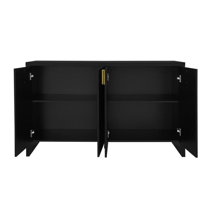 Meuble TV/Buffet Moderne Noir avec Poignées Dorées et Étagères Réglables (140x38x80cm) QAKVIED