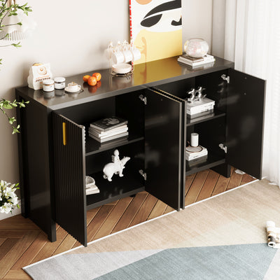 Meuble TV/Buffet Moderne Noir avec Poignées Dorées et Étagères Réglables (140x38x80cm) QAKVIED