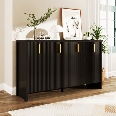 Meuble TV/Buffet Moderne Noir avec Poignées Dorées et Étagères Réglables (140x38x80cm) QAKVIED