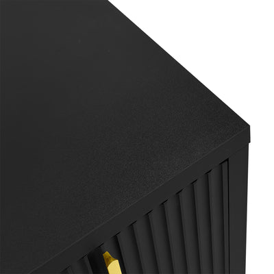 Meuble TV/Buffet Moderne Noir avec Poignées Dorées et Étagères Réglables (140x38x80cm) QAKVIED